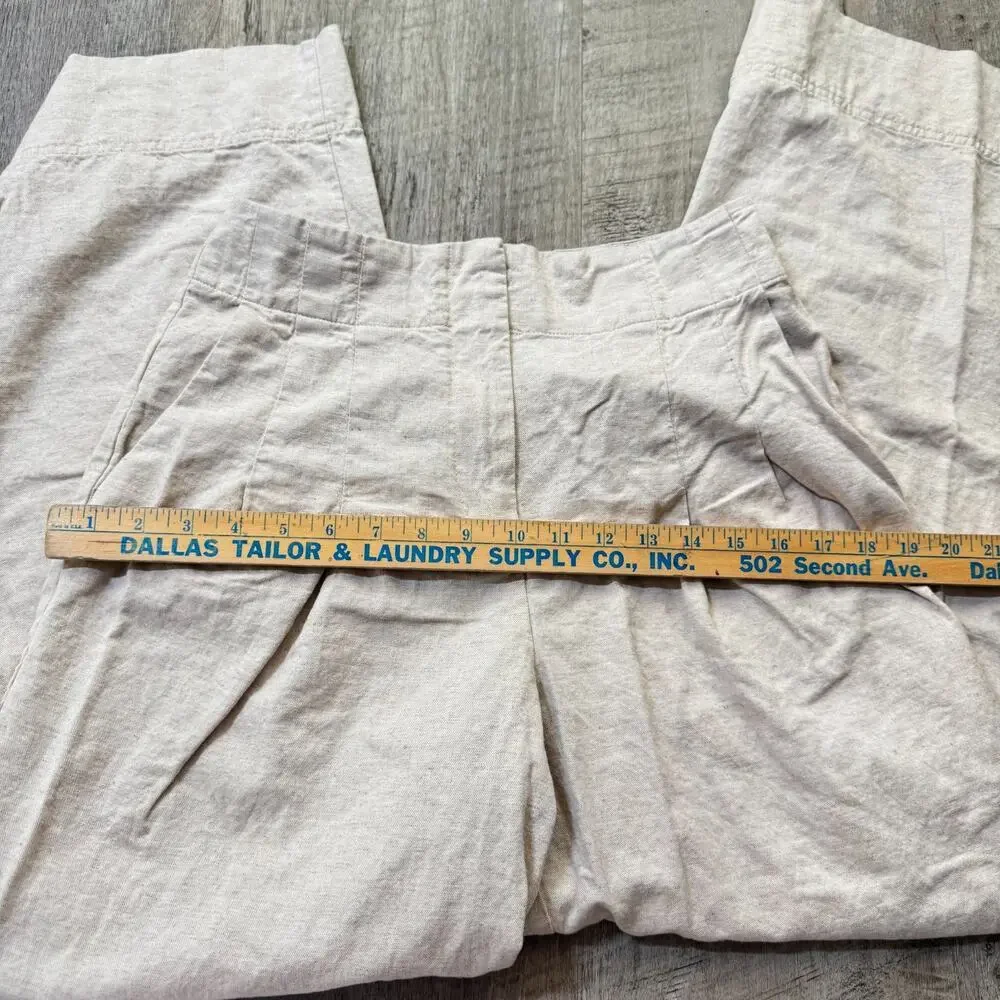 Mango Cream Linen Wide Leg Trousers Women's Size 4 Linen Blend Resort Wear